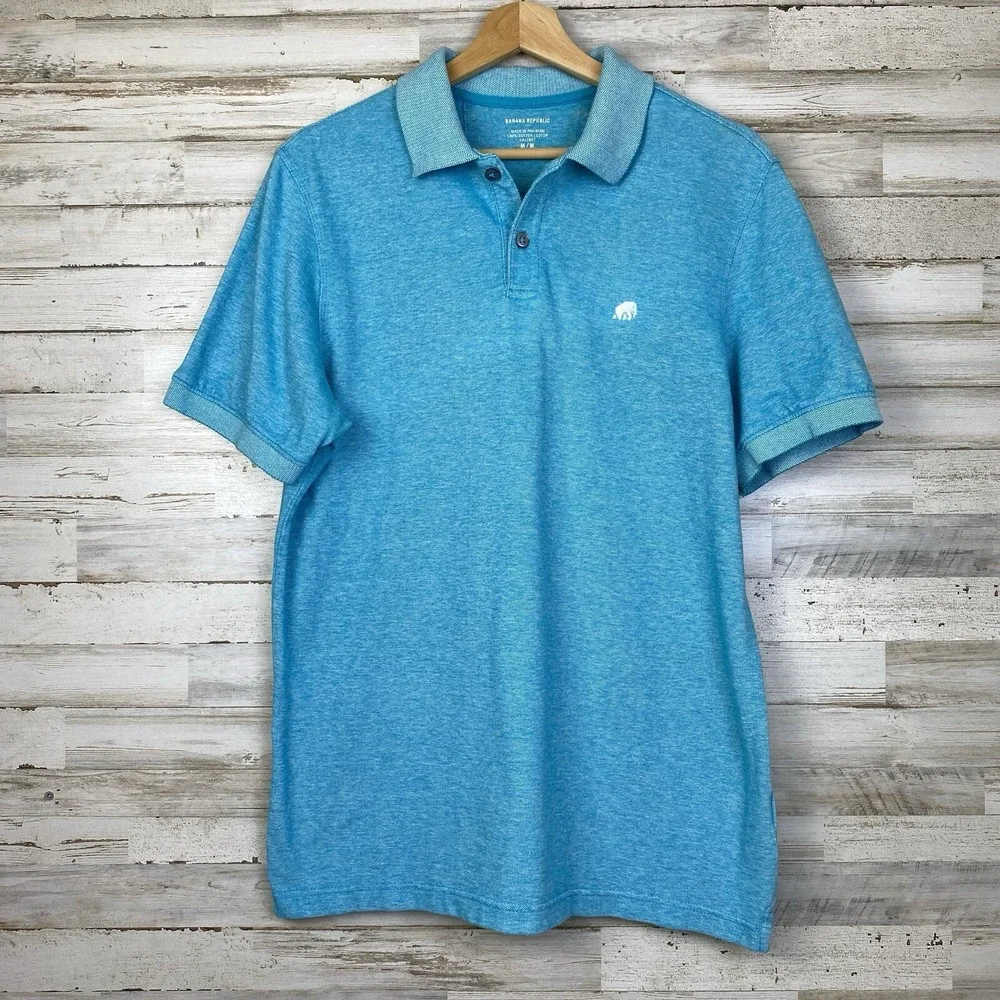 Banana Republic Polo Shirt Mens Sz M/M Heather Teal Textured 100% Cotton GAP